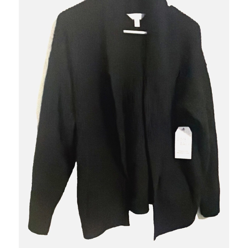 Time and Tru Women's Black Rib-Knit Open Front Cardigan Sweater Long Sleeve M